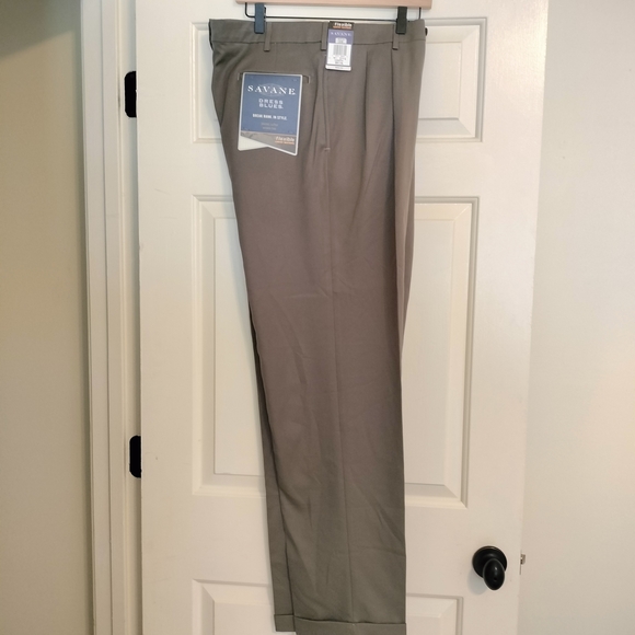NWT Savane Men's Flat Front Slate Pants 36W x 34L 85% Polyester 15% Rayon - Picture 1 of 13